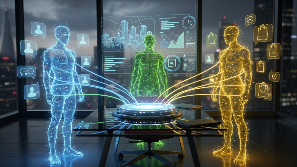 5 Empresas que Transformaram Resultados com MCP em 2026 — Ilustração de diferentes agentes de IA (visualizados como avatares abstratos e coloridos) conectados por um hub central que representa o Model