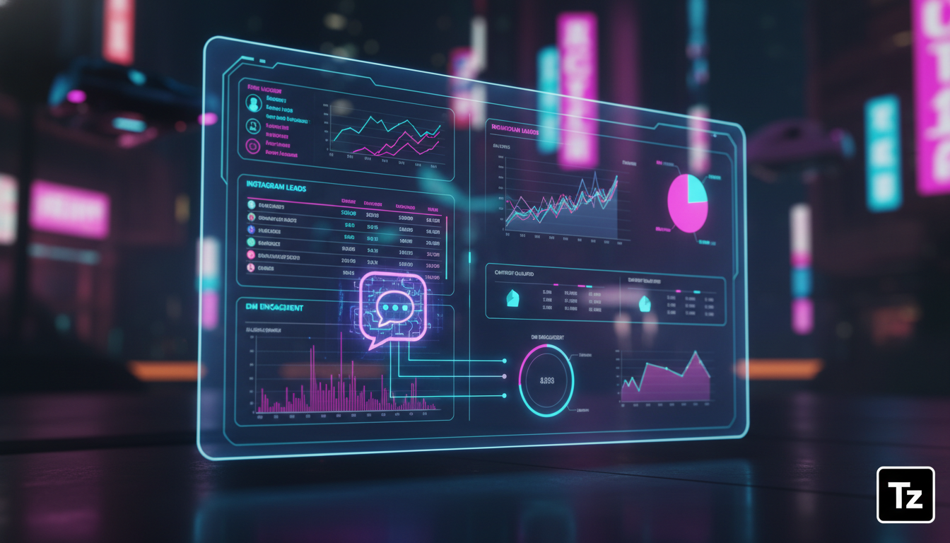 7 técnicas avançadas de automação Instagram que funcionam — Um painel de controle de CRM exibindo dados de leads do Instagram, com destaque para informações coletadas por um chatbot. Interface moderna