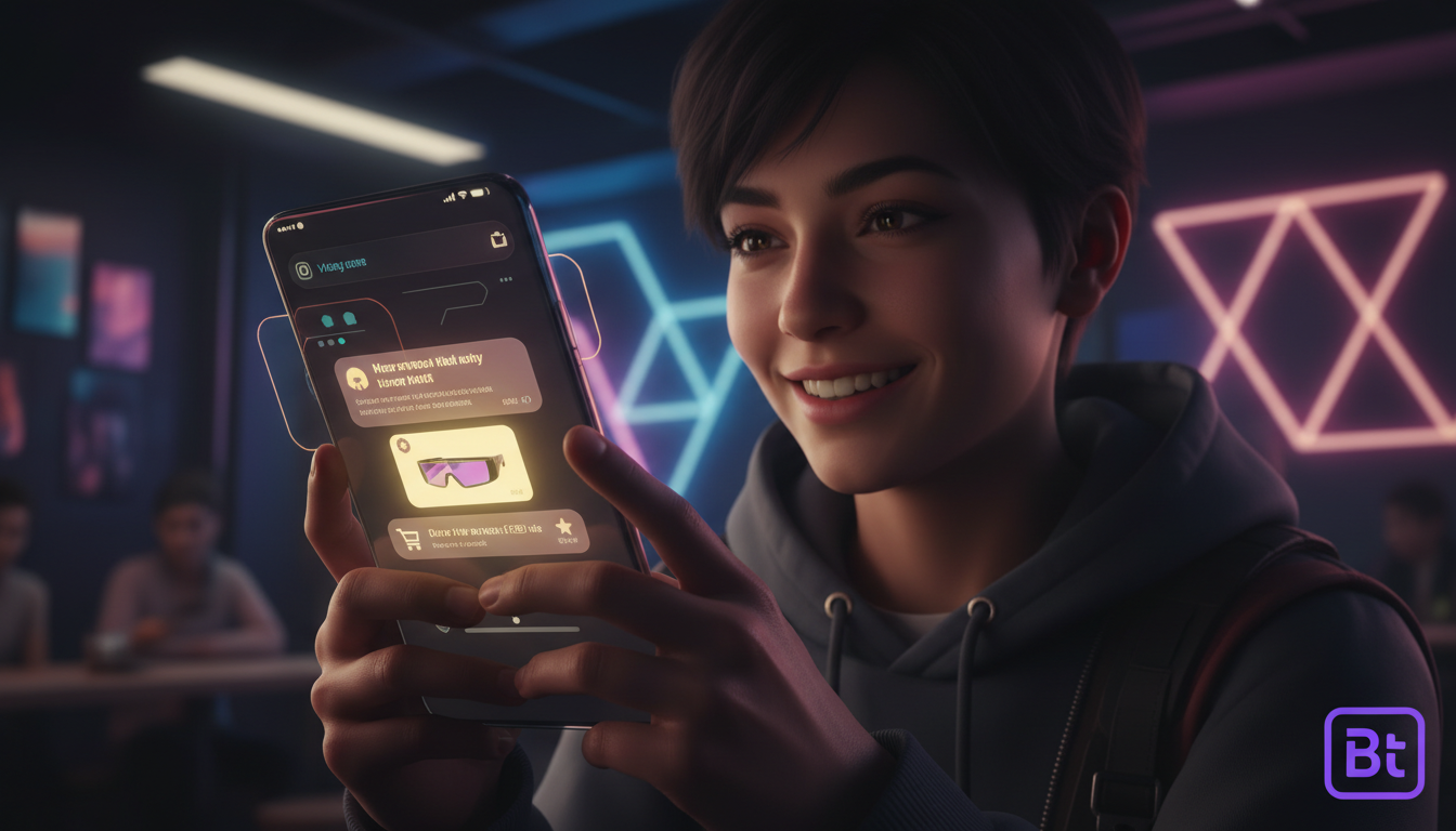 7 Tendências Futuras de Chatbot Instagram DM Automática para 2026 — Um usuário sorrindo ao receber uma mensagem altamente personalizada no Instagram DM. A mensagem inclui o nome do usuário e uma ofert