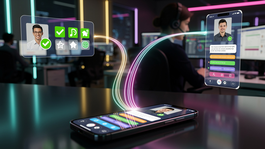 A evolução de Agent-to-Human ao longo dos anos — Um diagrama de fluxo que ilustra a jornada de um cliente interagindo inicialmente com um chatbot (avatar de IA amigável) em um aplicativo de mensagens.