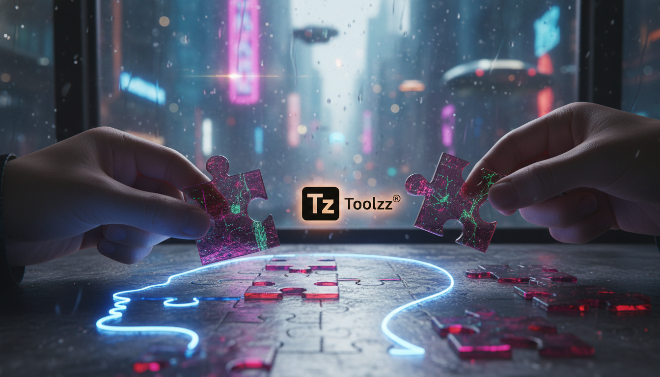 Abrindo a Alma para a IA: O Equilíbrio entre Personalização e Privacidade — Um close-up de um quebra-cabeça holográfico sendo montado, onde cada peça representa um dado pessoal do usuário. As peças ma