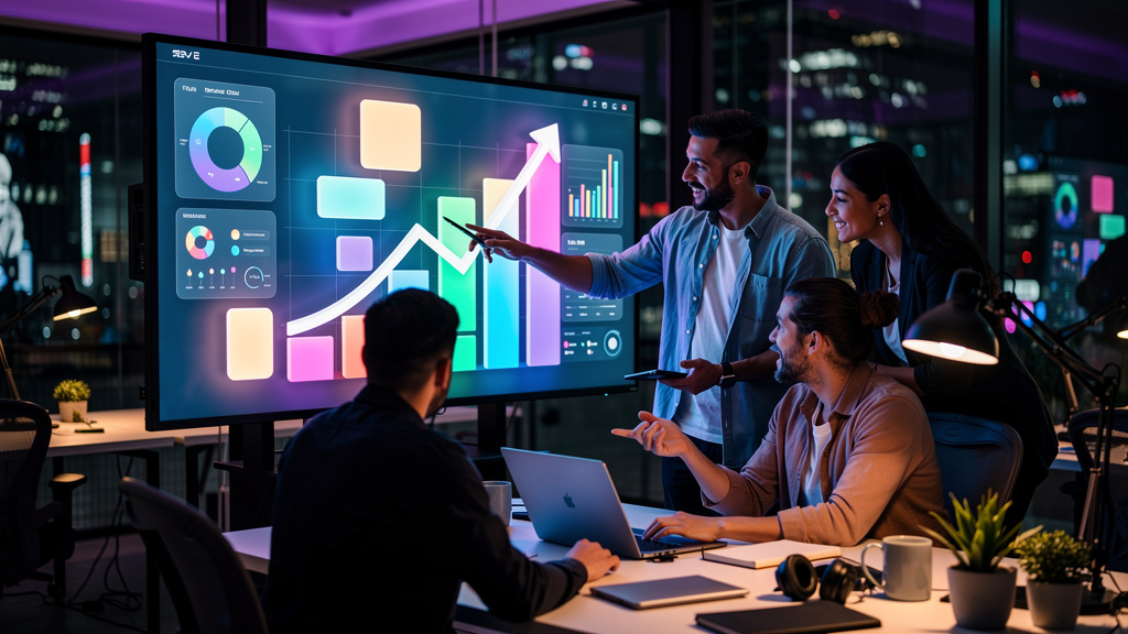 Agência de Conteúdo para Blog: Guia Completo e IA — Uma equipe diversa de profissionais de marketing de conteúdo trabalhando em conjunto em um escritório moderno e bem iluminado. Eles estão colaborand