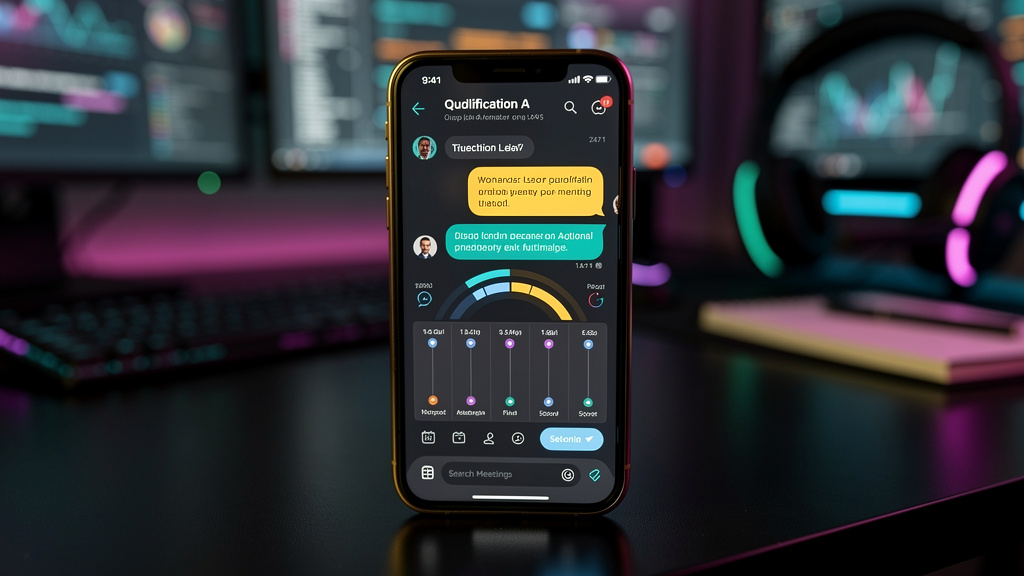 Agente IA SDR: Qualificação de Leads 24/7 — Um close-up de um smartphone exibindo uma conversa de texto automatizada com um potencial cliente. A interface mostra mensagens personalizadas e opções de a