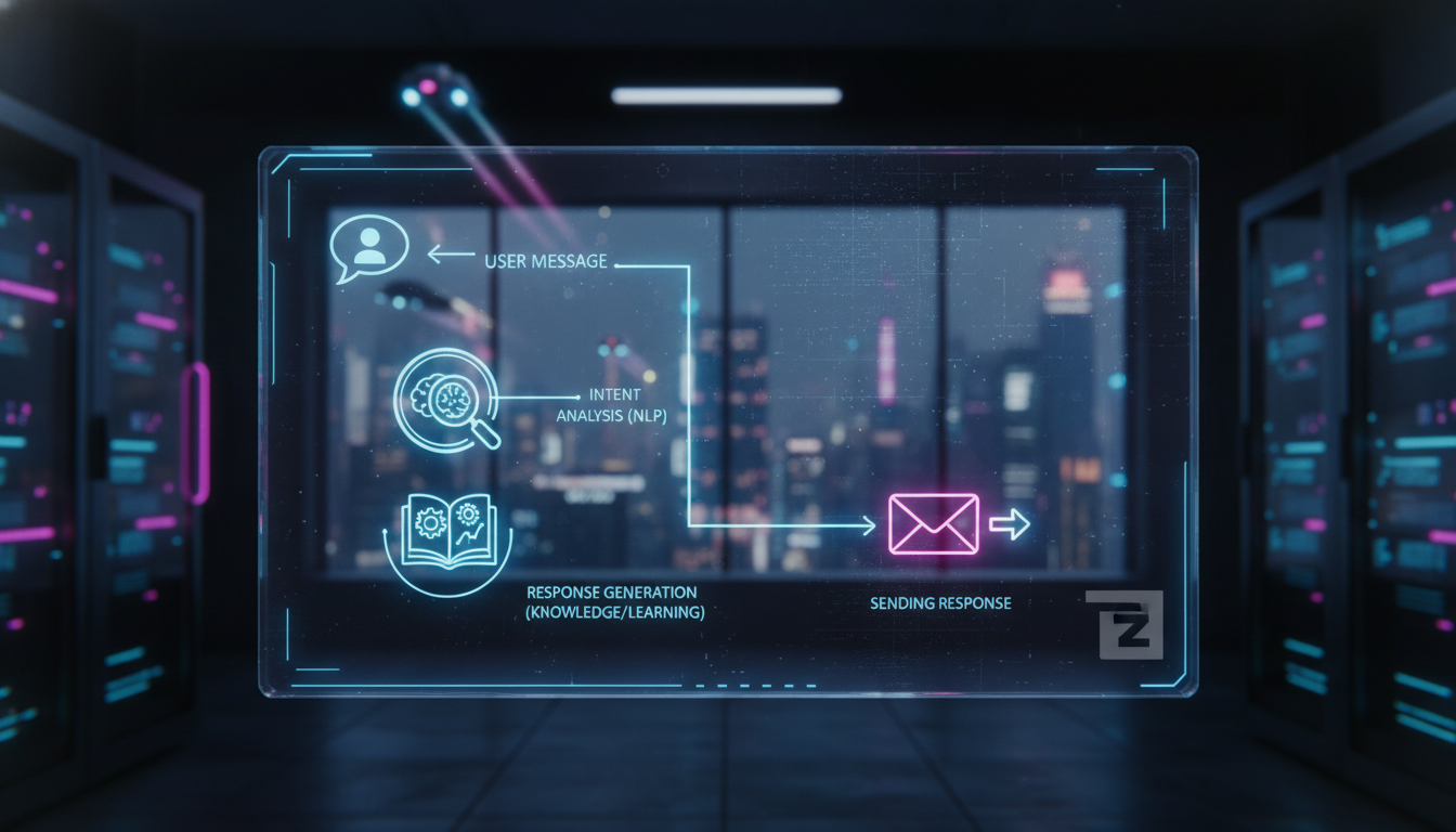Agente IA Social Media: o que é, como funciona e por que importa — Um diagrama visual que ilustra o fluxo de trabalho de um agente de IA no Instagram. O diagrama começa com uma seta indicando 'Mensage