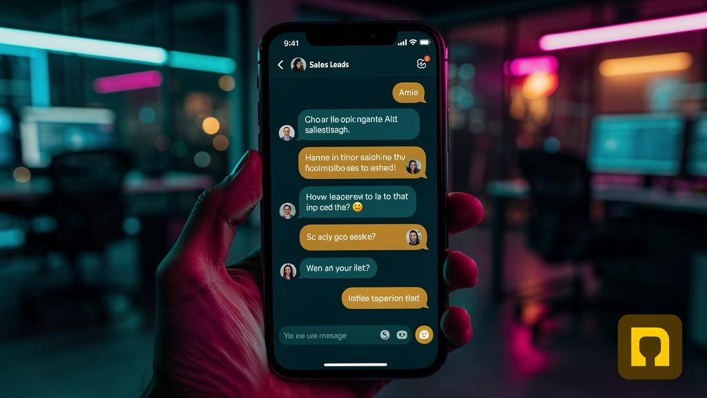 Agente SDR com IA: Qualifique Leads e Agende Reuniões 24/7 — Close-up de um smartphone exibindo uma conversa de chat com um lead. A conversa é amigável e personalizada, com o agente SDR da IA responde