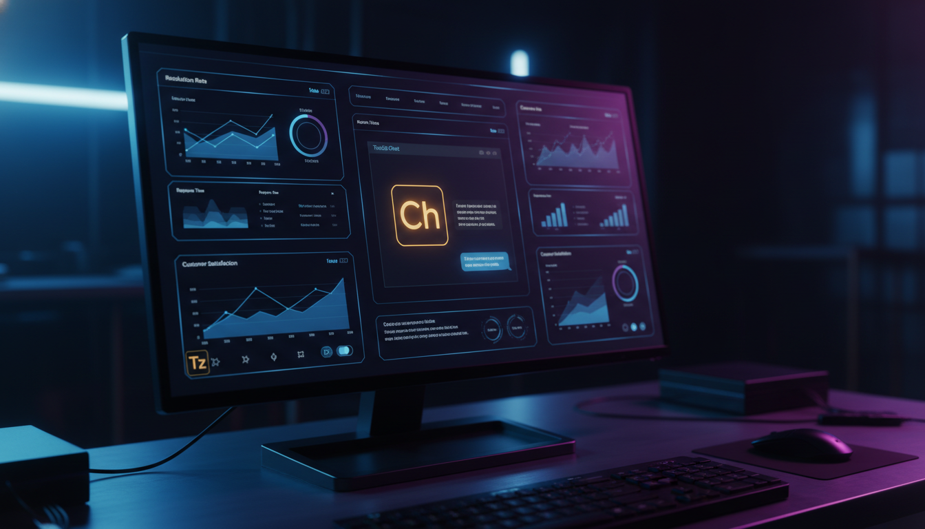 Agentes de IA: Otimize Atendimento e Transforme a Educação Corporativa — Uma tela de computador exibindo um painel de controle complexo com diversas métricas e gráficos relacionados ao atendimento ao 