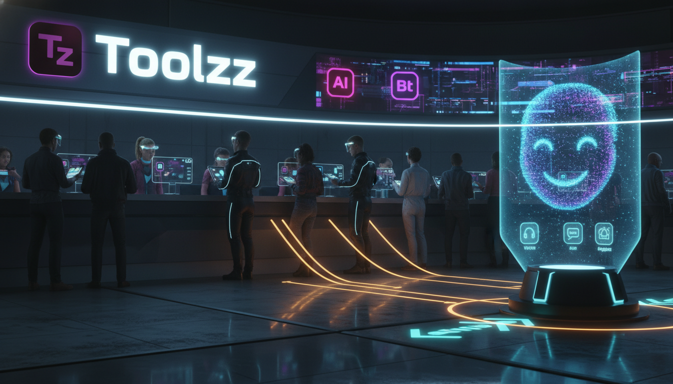 Agentes de IA: Otimize o Atendimento e a Experiência do Cliente — Um balcão de atendimento ao cliente movimentado, com diversos atendentes humanos interagindo com clientes. Em um canto, um agente de I