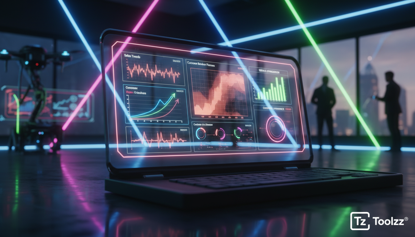 Agentes de IA: Otimize Vendas, Atendimento e a Experiência do Cliente — Um close-up de um painel de controle de agente de IA, mostrando dados de clientes sendo analisados em tempo real. A interface é 