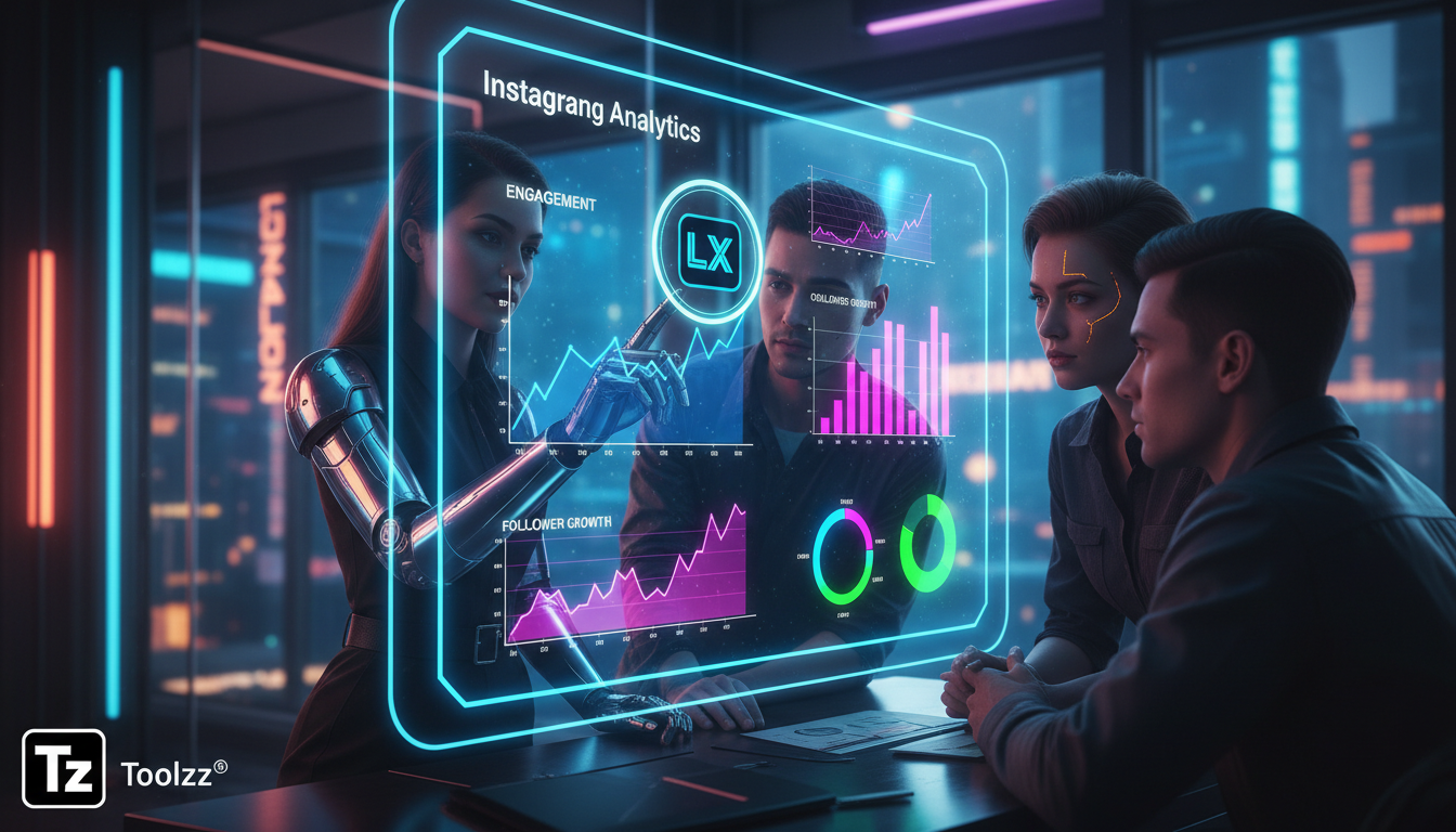 Análise completa: vale a pena investir em automação Instagram? — Um time diverso de profissionais de marketing colaborando em frente a um painel digital que exibe dados analíticos do Instagram em temp