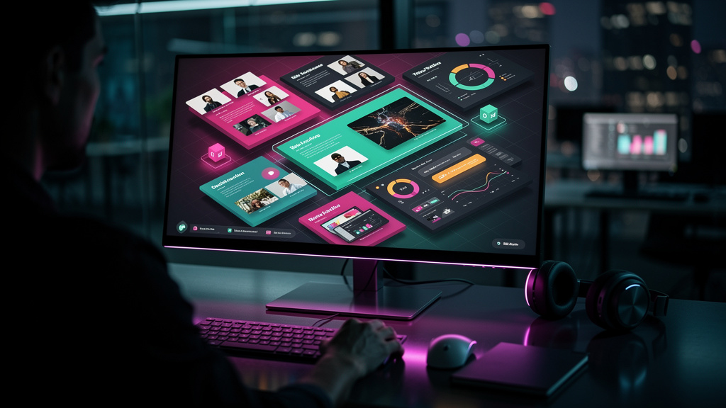 Anima AVA: O Guia Completo para Transformar o Treinamento — Ilustração isométrica de uma plataforma Anima AVA exibida em um monitor. Dentro da plataforma, miniaturas de cursos online, ferramentas de c