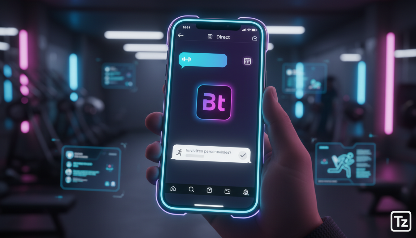 Apostas para Instagram API em 2026 — Close-up de um smartphone mostrando uma conversa automatizada no Instagram Direct. A mensagem inicial é um convite personalizado para uma avaliação física gratuita
