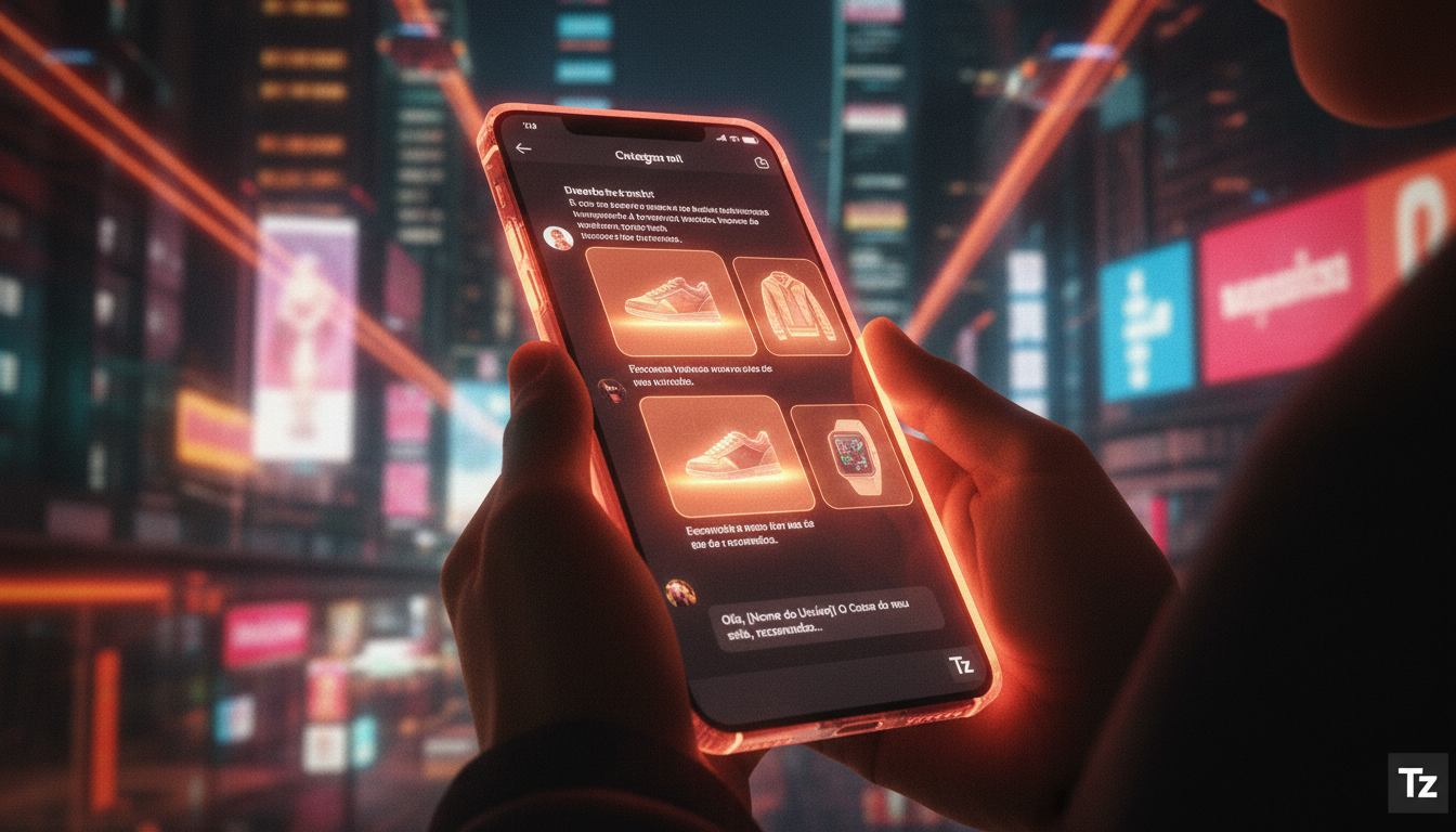 As 7 maiores mudanças em chatbots no Instagram em 2026 — Uma tela de celular mostrando um chatbot do Instagram com uma interface de usuário altamente personalizada, exibindo recomendações de produtos 
