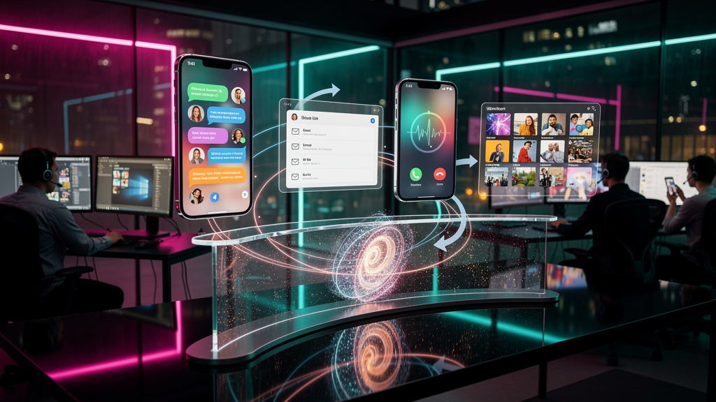 Atendimento Omnichannel com IA: Melhore Resultados e Experiência — Um diagrama de fluxo ilustrando a jornada de um cliente através de diferentes canais de comunicação (chat, e-mail, telefone, redes so