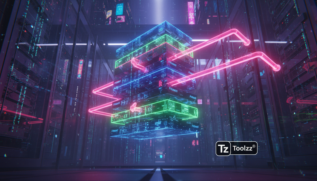 Attention Residuals: O Avanço da IA em Transformers — Uma representação visual da arquitetura de um Transformer tradicional. Visualize um diagrama simplificado, com blocos representando as camadas de 