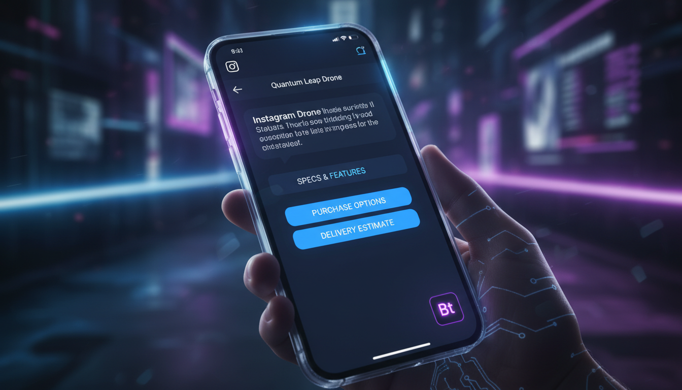 Automação de Marketing Instagram em números: dados e estatísticas de 2026 — Um close-up de um smartphone mostrando um chatbot de atendimento ao cliente do Instagram. O chatbot responde a uma pergunta 