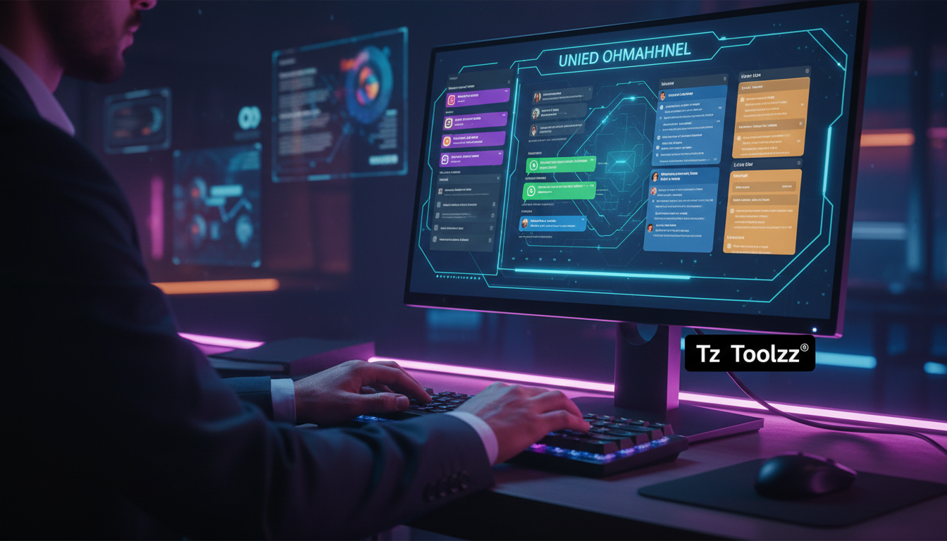 Automação do Instagram é a solução para o atendimento B2B em 2024 — Um close-up das mãos de um profissional de marketing B2B digitando em um teclado. A tela do computador mostra um painel omnichannel 