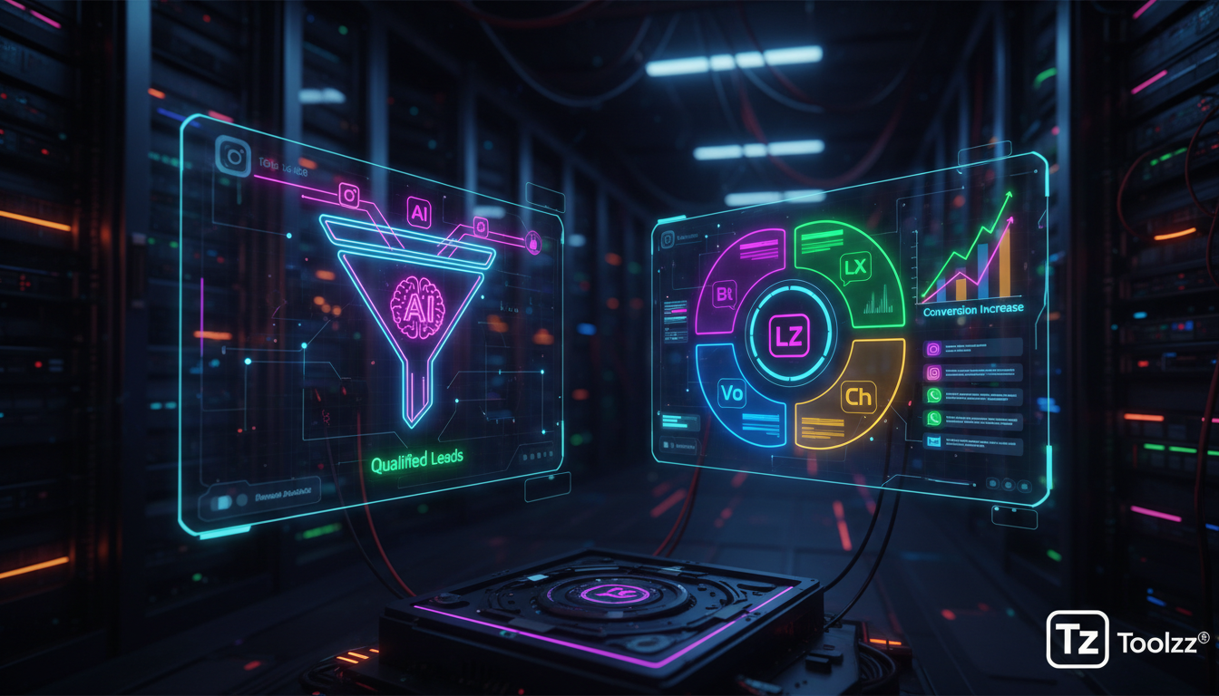 Automação Instagram é a solução para conversão em SaaS — Um diagrama infográfico dividido em duas partes para carrossel no Instagram. Parte superior: um funil de vendas mostrando leads entrando pelo I