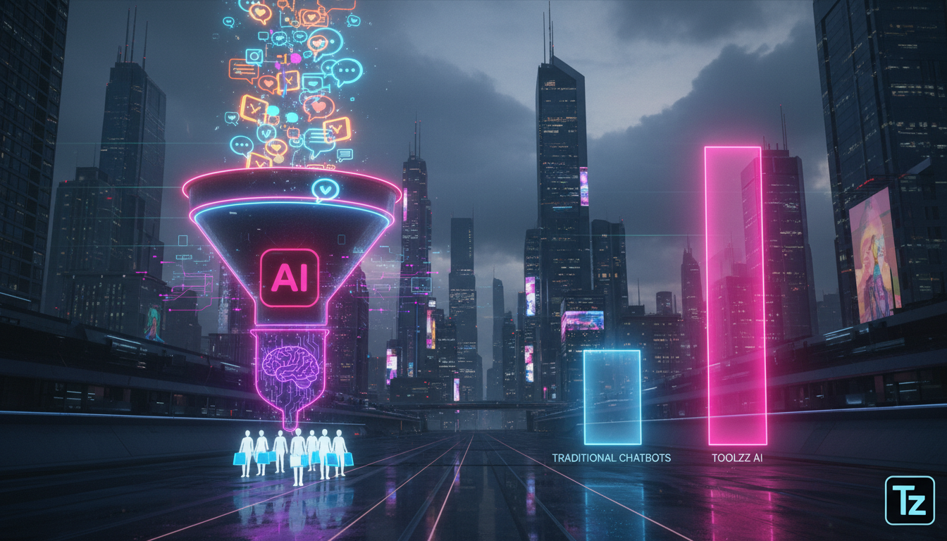 Automatizando tarefas repetitivas via Instagram Commerce e IA — Um infográfico dividido em duas partes, para ser usado como carrossel no Instagram. Parte superior: Um funil estilizado representando o 