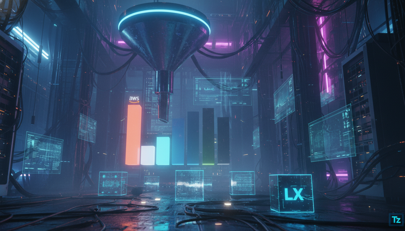 AWS e a Estratégia IPv4: Implicações para a IA Corporativa — Um diagrama infográfico mostrando a escassez de endereços IPv4. No bloco superior, um funil estreito com a inscrição 'IPv4' representa a di