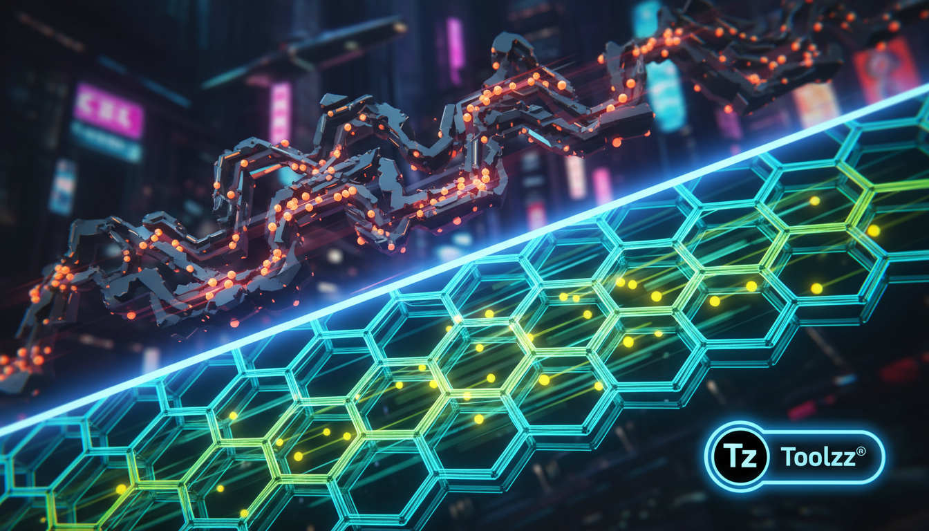Baterias de EV com Grafeno: Mais Energia e Durabilidade — Diagrama infográfico comparando a estrutura molecular de uma bateria de íon-lítio tradicional (lado superior) com uma bateria de grafeno (lado
