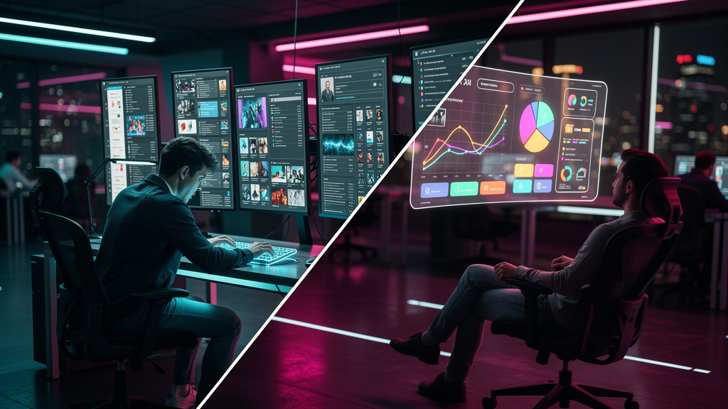 Blog IA 2026: Domine o SEO com Conteúdo Zero-Click — Um usuário frustrado digitando freneticamente no Google com um olhar de confusão, cercado por telas mostrando resultados de pesquisa tradicionais. 