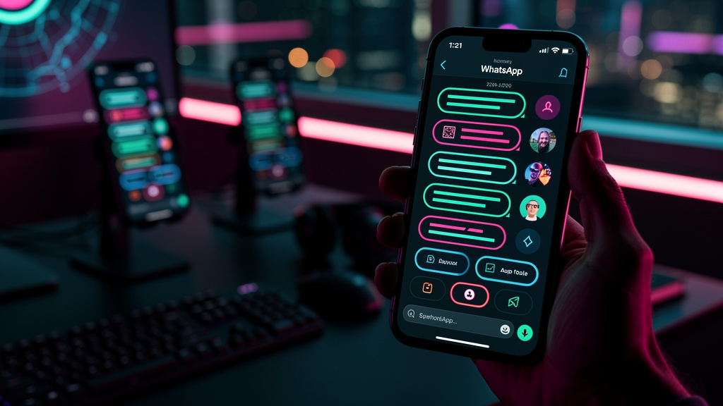 BotZap: Guia Completo para Automatizar o WhatsApp — Um close-up de um smartphone mostrando uma conversa no WhatsApp automatizada pelo BotZap. A interface é limpa e moderna, com o logo da Toolzz discre