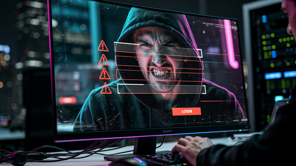 Calculadora de ROI: vale a pena investir em controle de acesso em 2026? — Um close-up de um monitor mostrando uma interface de login com múltiplas tentativas de acesso falhas. No reflexo da tela, o ro