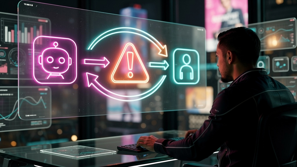 Calculadora de ROI: vale a pena investir em Protocolo Agent-to-Human? — Um diagrama de fluxo mostrando a transição entre um agente de IA e um humano. O agente de IA, representado por um ícone de robô 