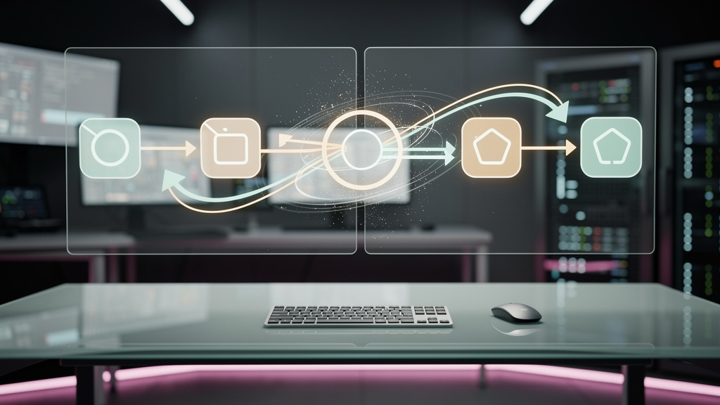 Chamados de TI: Guia Completo para Otimização e Automação — Um diagrama de fluxo mostrando o caminho de um chamado de TI desde a abertura até a resolução, com setas indicando as etapas. A Toolzz AI ap