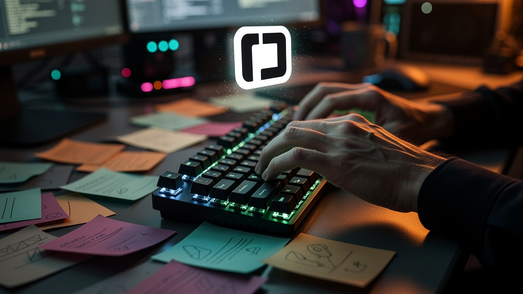 Chamados de TI: Maximize a Eficiência com Agentes de Suporte IA 24/7 — Um close-up das mãos de um usuário frustrado digitando furiosamente em um teclado, com vários tickets de suporte de TI acumulados