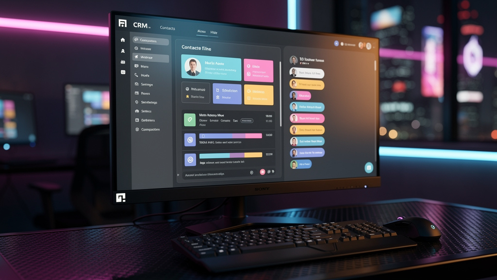 Chat Integrado ao CRM: O Guia Completo para Otimizar seu Atendimento — Close-up de um monitor mostrando a interface de um CRM com um painel de chat integrado. Destaque para as informações do cliente a