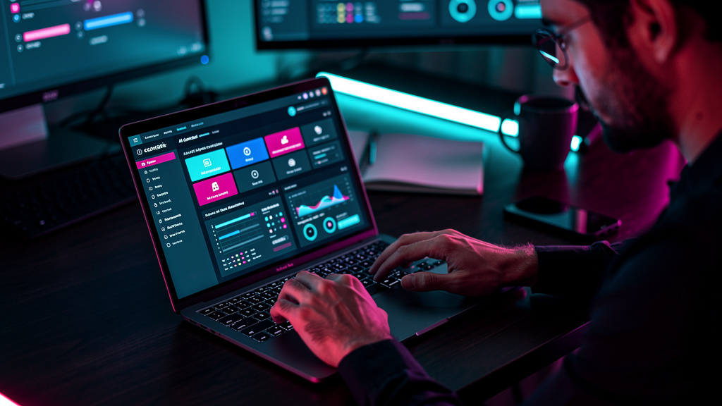ChatGPT para SEO: Toolzz vs NeuralText – Qual a Melhor Opção? — Um close-up das mãos de um consultor de marketing digitando em um laptop, com a tela mostrando a interface do Agente AI de Blog da Toolz