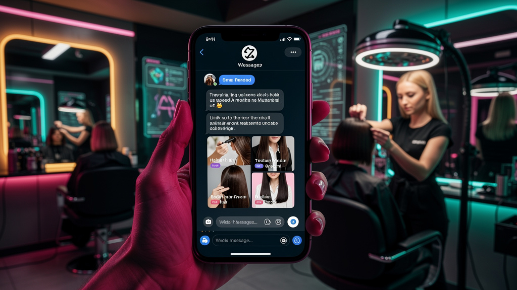 ChatGPT Search SEO: Domine o Tráfego para Salões de Beleza — Uma tela de smartphone exibindo uma conversa em um aplicativo de mensagens. A assistente virtual Toolzz AI está respondendo a uma pergunta 