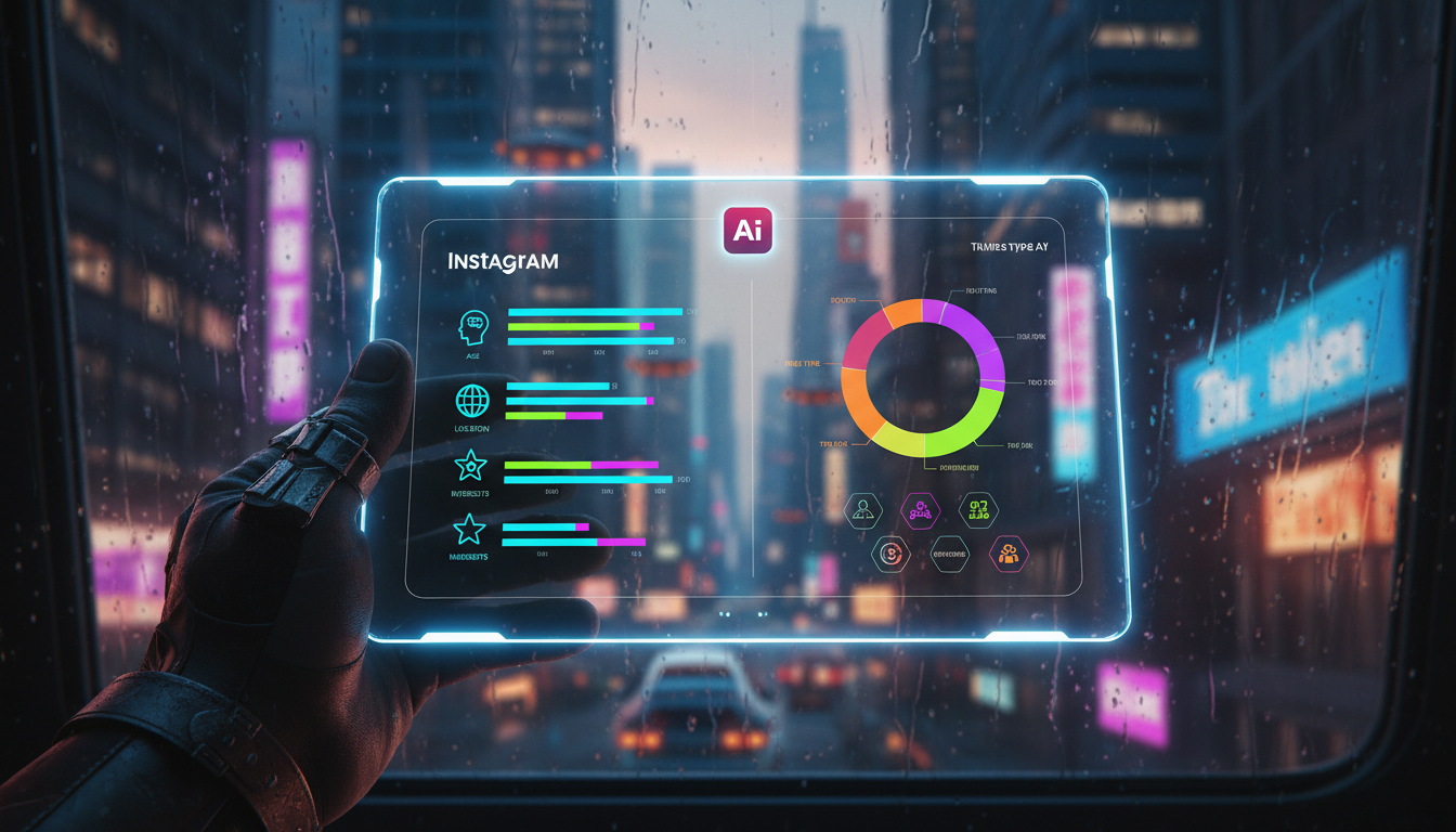 Checklist de 7 passos para vender no Instagram em 2026 — Close-up de um tablet exibindo um painel de análise de dados do Instagram. Gráficos de barras e de pizza mostram informações detalhadas sobre o