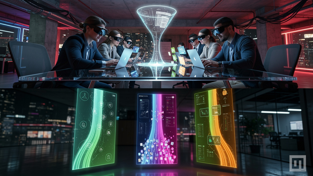 Checklist: preparar equipe para fluxos de Human Approval em IA — Um diagrama infográfico dividido em duas partes para carrossel no Instagram. Parte superior: Um funil visual mostrando dados de entrada