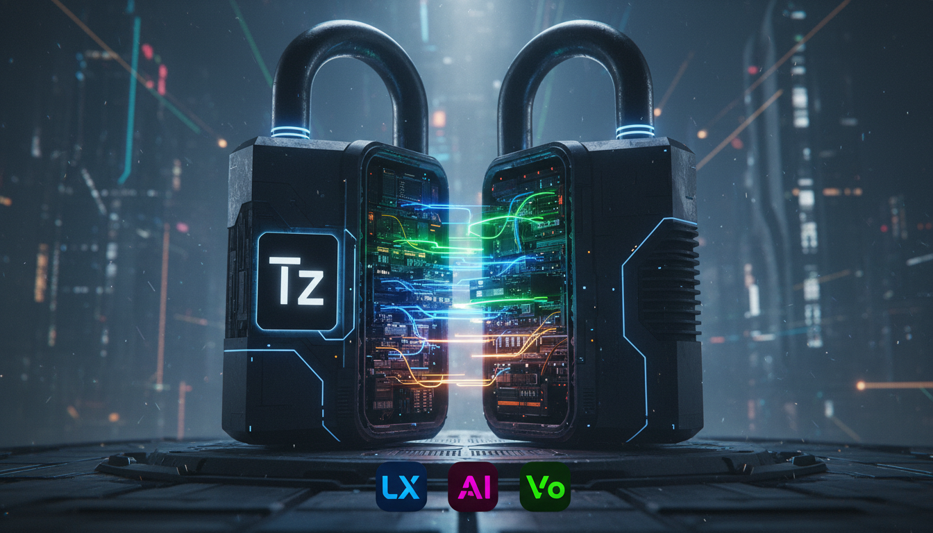 Cloud Shakes: Sua Nuvem Privada, Segura e Open Source — Ilustração de um cadeado high-tech aberto, revelando um labirinto complexo de servidores e cabos de fibra óptica. O cadeado possui um display di