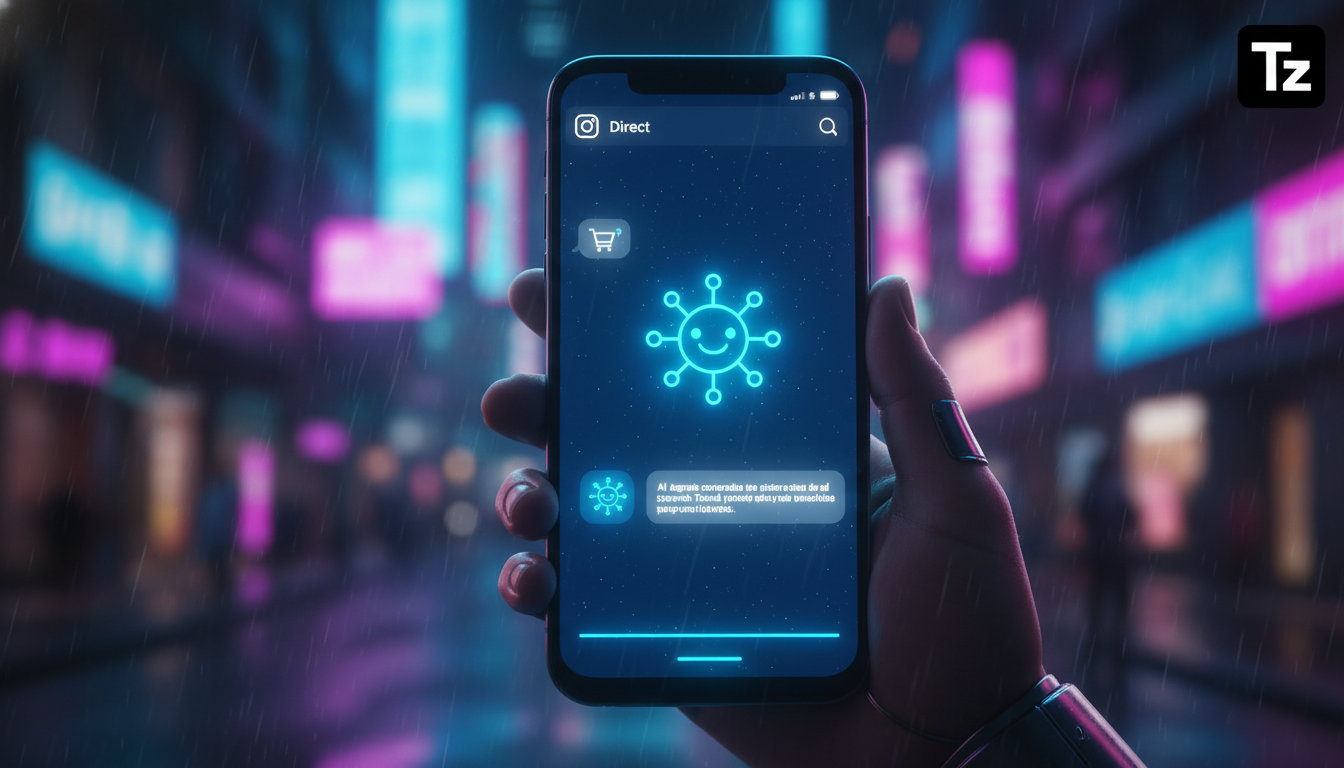 Como a IA para Redes Sociais aumentou vendas em 15% para Lojas Virtuais — Uma tela de smartphone exibindo uma conversa no Instagram Direct. A mensagem do cliente é respondida instantaneamente por um a