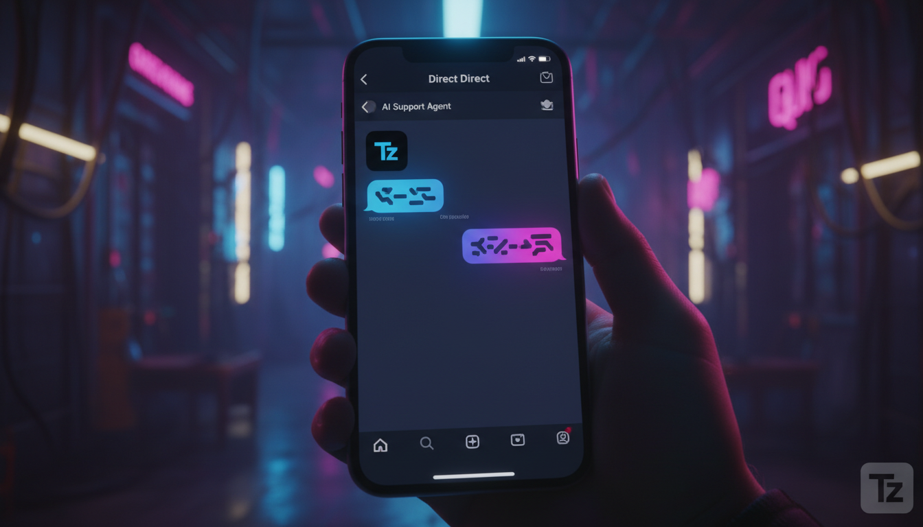 Como a Meta Business Suite IA pode reduzir custos em até 40% — Uma tela de celular mostrando uma conversa no Instagram Direct. A conversa exibe um cliente fazendo uma pergunta e um Agente de Suporte A