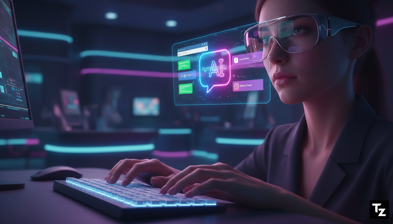 Como a Toolzz resolve o agendamento de consultas em odontologia — Um close-up das mãos de uma recepcionista de consultório odontológico, mostrando o reflexo da tela do computador em seus óculos. A tel