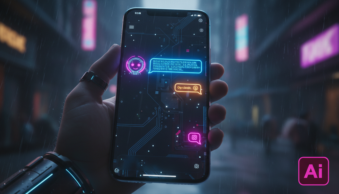 Como Agentes IA impactam o dia a dia das empresas — Close-up de uma tela de smartphone exibindo uma conversa de atendimento ao cliente. Um agente de IA da Toolzz, representado por um avatar amigável, 