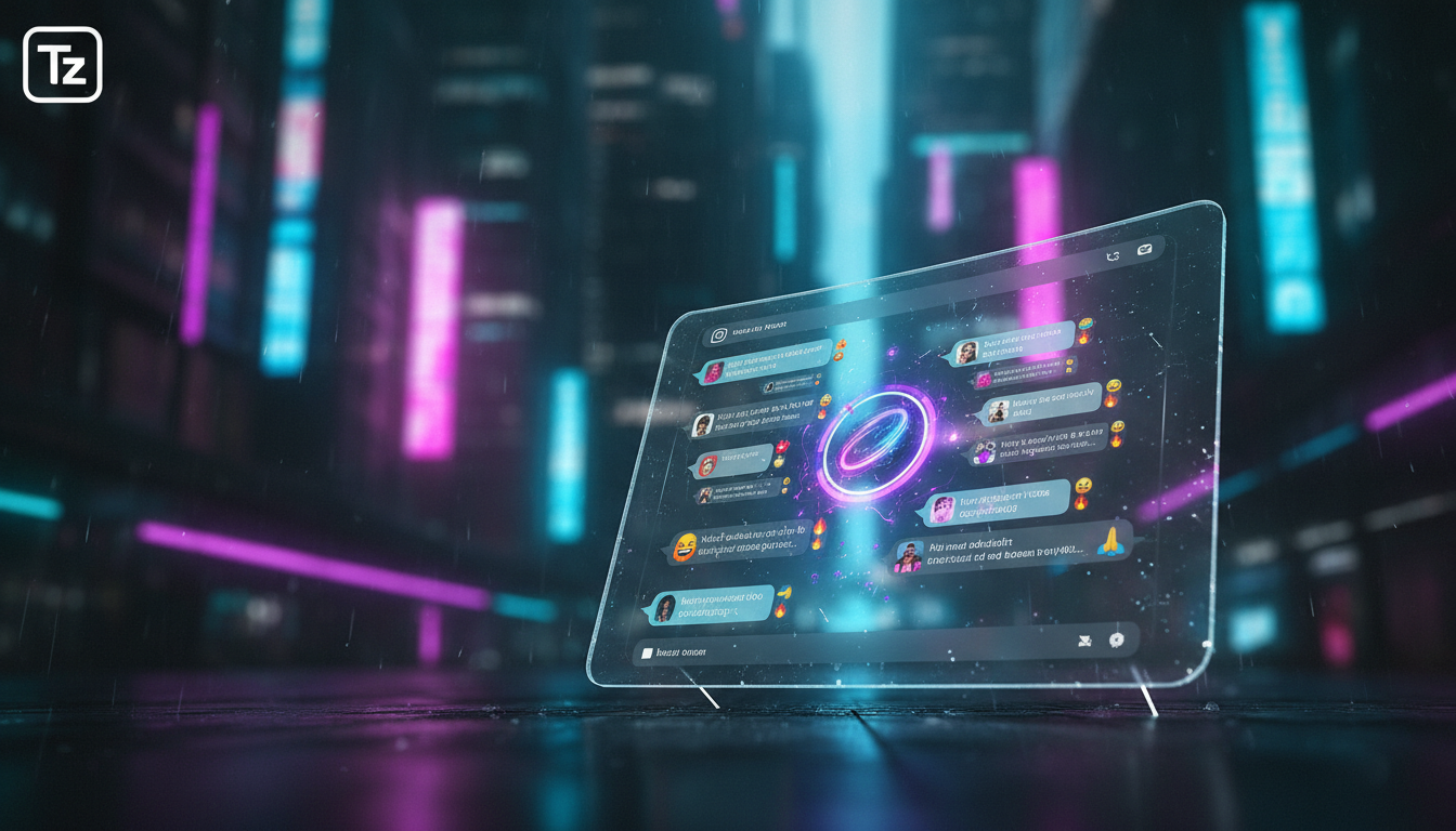 Como Automação Instagram reduz erros humanos em 2026 — Close-up de um chatbot da Toolzz no-code respondendo instantaneamente a várias mensagens no Instagram, com diferentes emojis e perguntas. A tela 