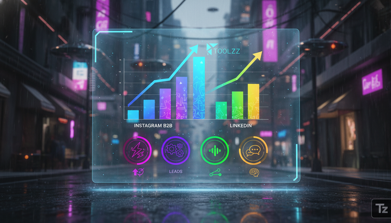 Como IA está transformando o Instagram B2B — Um infográfico dividido em duas partes para um carrossel do Instagram. Parte superior: Gráfico de barras comparando o crescimento do uso do Instagram para 