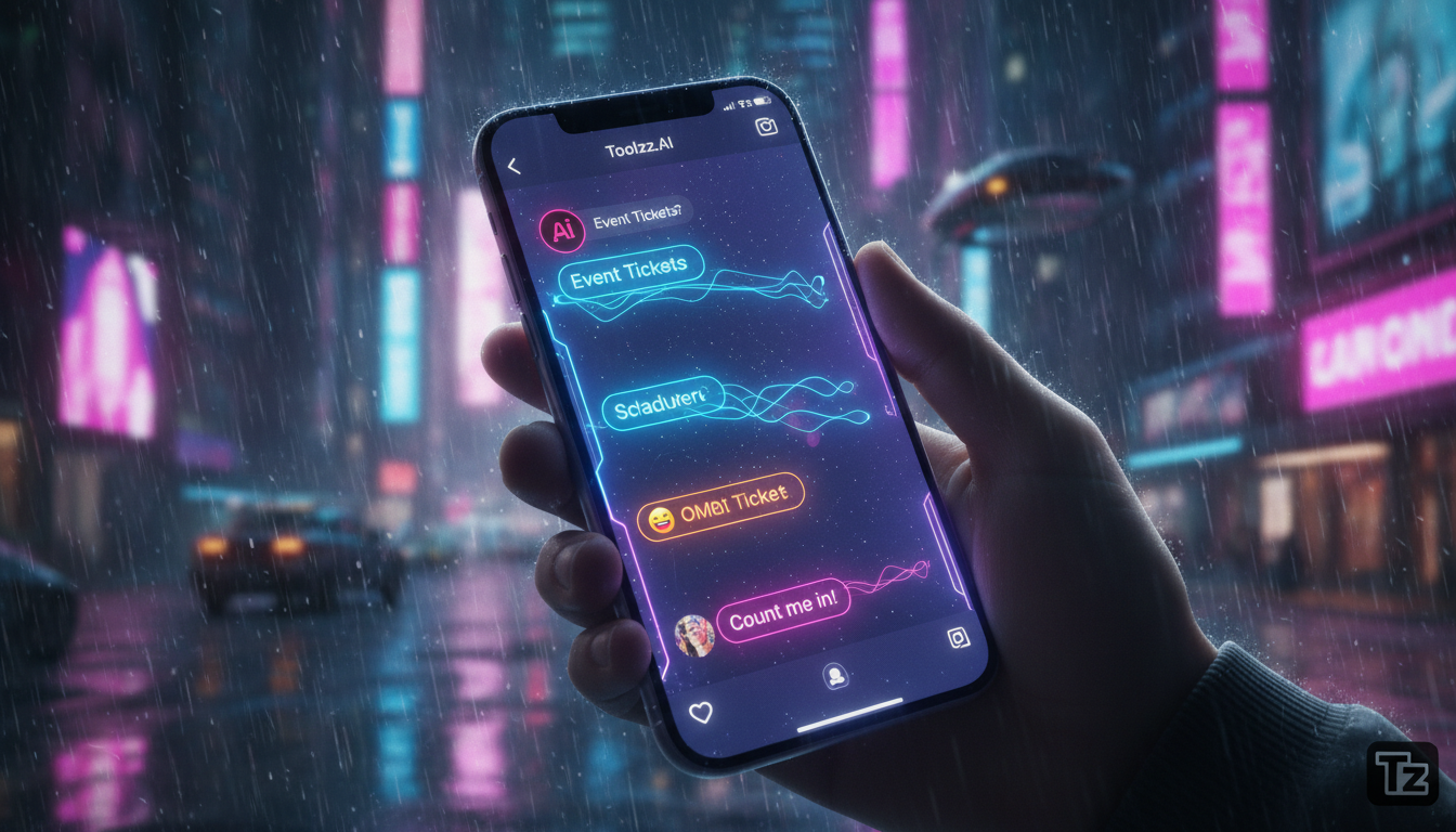 Como implementar automação Instagram API do zero no marketing em 2026 — Uma tela de smartphone exibindo uma conversa automatizada no Instagram DM, onde um agente virtual da Toolzz AI interage com um c
