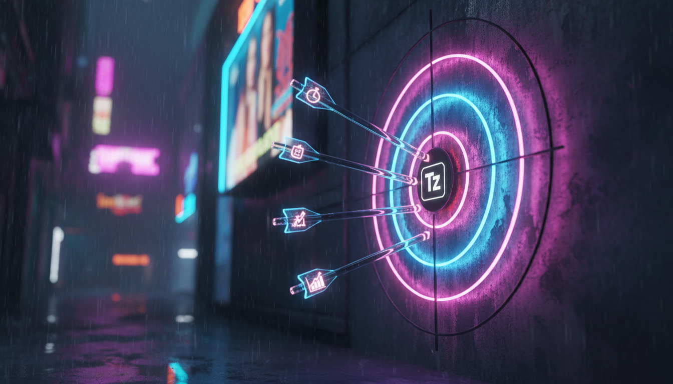 Como medir ROI de Instagram Commerce IA em passos simples — Uma ilustração que mostra um alvo com várias flechas acertando no centro, representando a definição de objetivos SMART (Específicos, Mensurá