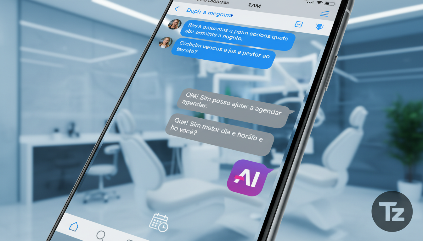 Como planejar implementação de IA para Redes Sociais em 7 etapas — Close-up de uma tela de smartphone mostrando uma DM do Instagram com várias mensagens de clientes. Um chatbot de IA, com o logo da To