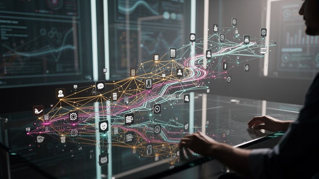Como Protocolo Agent-to-Agent está reinventando a Automação em 2024 — Diagrama ilustrativo mostrando agentes de IA (representados como ícones estilizados) trocando mensagens em formato JSON através de