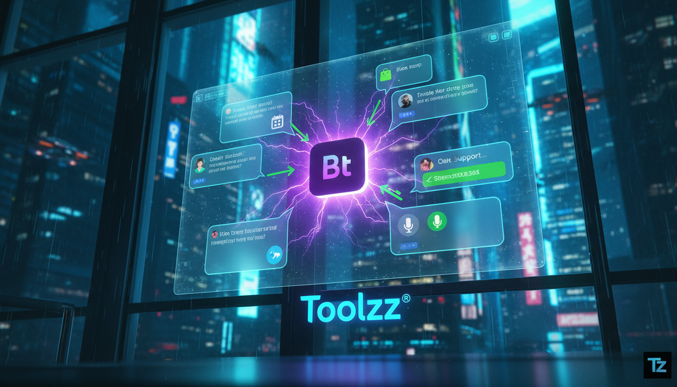 Como se manter relevante em atendimento no Instagram em 2026 — Ilustração digital mostrando um fluxo de mensagens do Instagram Direct sendo automaticamente respondidas por um chatbot com a marca Toolz