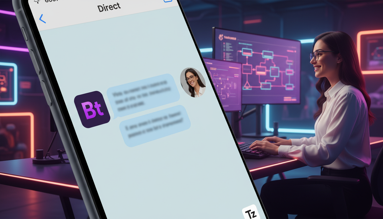 Como superar desafios comuns de IA para Redes Sociais — Close-up de uma tela de celular mostrando uma conversa no Instagram Direct. Um chatbot com o logo da Toolzz responde instantaneamente a uma perg