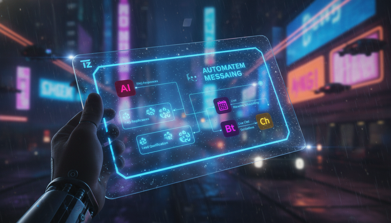 Como Toolzz facilita automação Instagram em 2026 — Close-up de uma tela de tablet mostrando um fluxo de conversa automatizado no Instagram, gerenciado pela Toolzz. A interface é intuitiva e personaliz