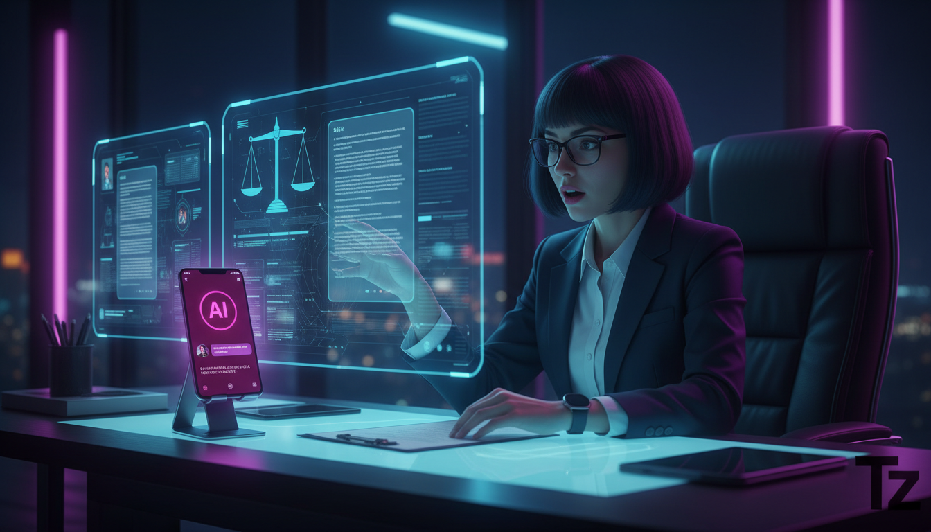 Como Toolzz revoluciona Agendamento em Advocacia — Um advogado focado, sentado à sua mesa, com vários processos abertos em sua tela. Ao lado dele, um smartphone exibe uma conversa no Instagram Direct,